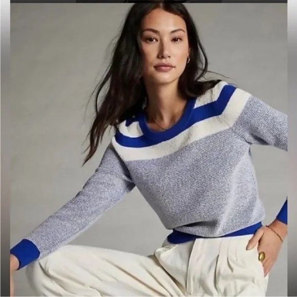 Anthropologie Maeve Paulina Blue White Striped Sweater size XS Boho - Picture 6 of 8
